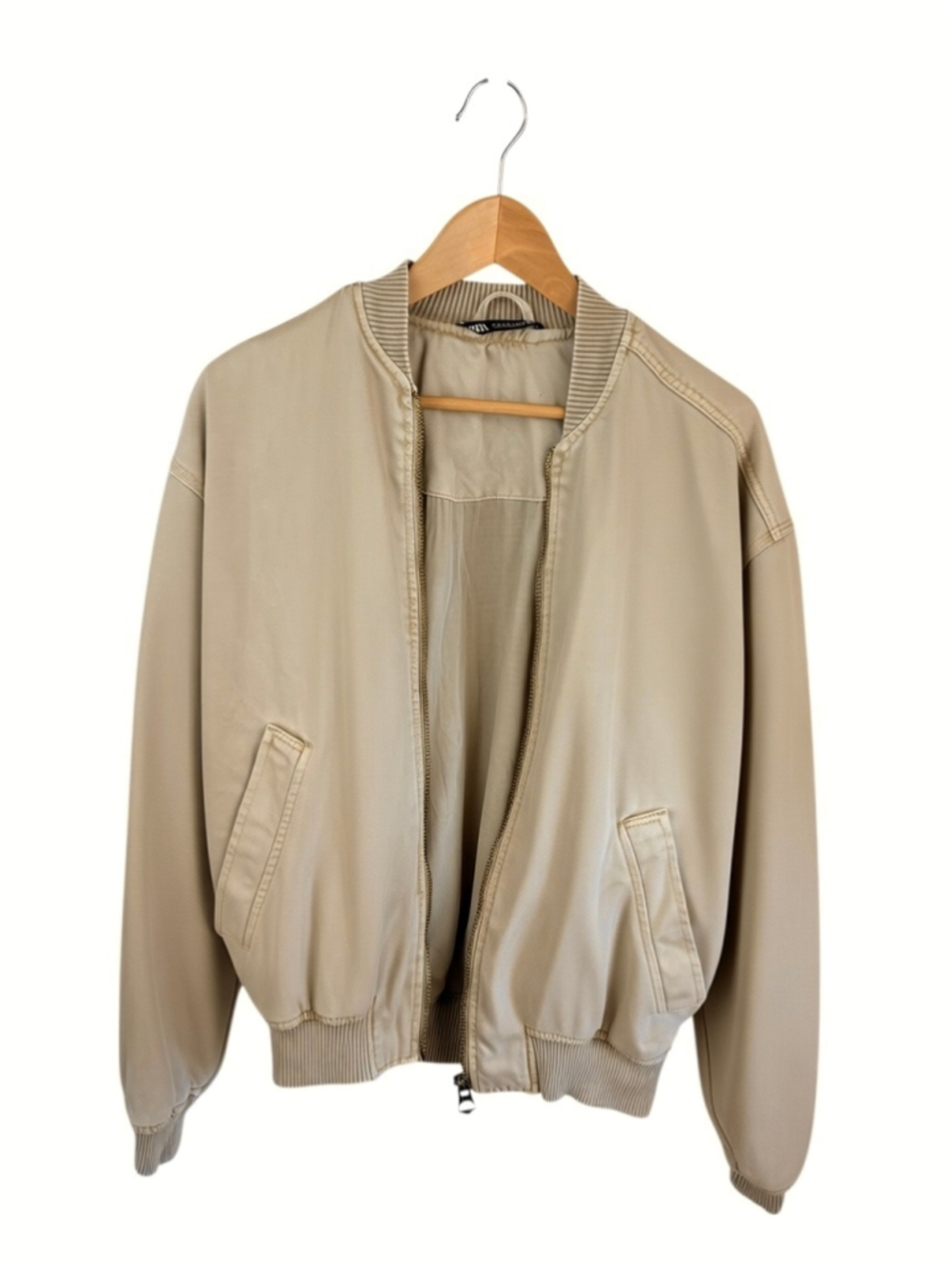 Zara Cotton Bomber Jacket Men’s Small Beige/tan/khaki